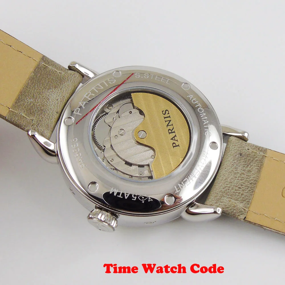 Мужские автоматические наручные часы PARNIS 42 мм GMT бежевый циферблат индикатор