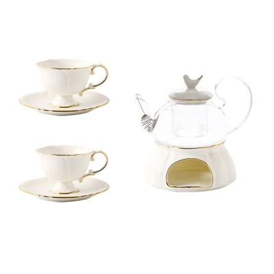 with 2pcs cups Горячая английский послеобеденный чай керамический стеклянный цветок чайный набор для фруктов чайный горшок Европейский стиль чайный горшок нагревающий чайный горшок набор - Цвет: with 2pcs cups