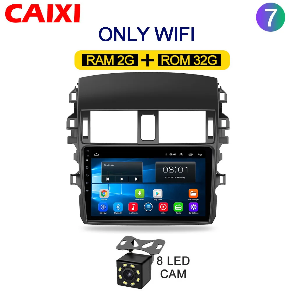 Cx-co-32G-CAM Автомобильный android 8,1 2Din радио мультимедиа плеер для Защитные чехлы для сидений, сшитые специально для Toyota Corolla E140/150 2007 2008 2009 2010 2011 2012 2013- Оперативная память 2G - Цвет: Cx-co-32G-CAM