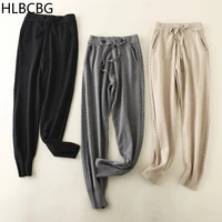 hlbcbg chic autumn winter chic harem pants women loose trousers female knitted pants knit trousers with pockets radish pants
