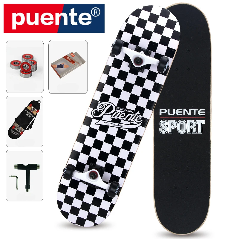 Четырехколесный скейтборд PUENTE для взрослых ABEC 9 с двойным уютным кленовым термо