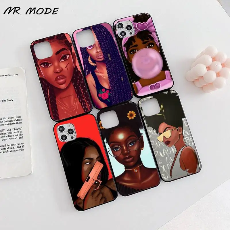 

African Black girl Phone Case for iPhone 11 12 pro XS MAX 8 7 6 6S Plus X 5S SE 2020 XR Soft mobile bags coque shell funda cover