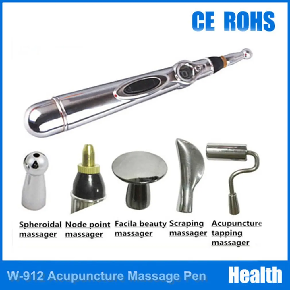 

Electronic Accupuncture Massage Pen with 5 Massage Head Meridians Laser Energy Point Pen Massager Pain Relief Massage Tool