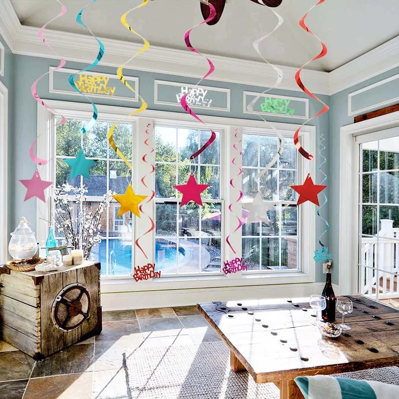 

6pcs/set Spiral Charms Ceiling Hanging Swirl Decor Home Birthday Festival Party Decoration Supplies Wall Star Hanging Ornaments