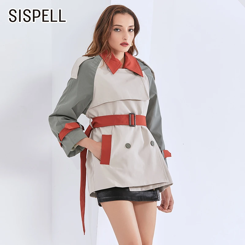 

Женское пальто-ветровка SISPELL, лоскутное пальто с отложным воротником и длинным рукавом, пояс с высокой талией, ветровка для похудения