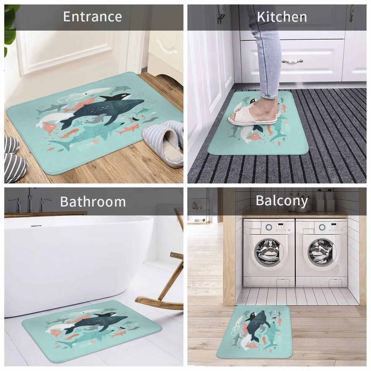 

Under The Sea Menagerie Bath Mat Polyester Rug Carpet Door Mat Anti-slip Sand Scraping Dust Entrance Living Room Home Bathroom