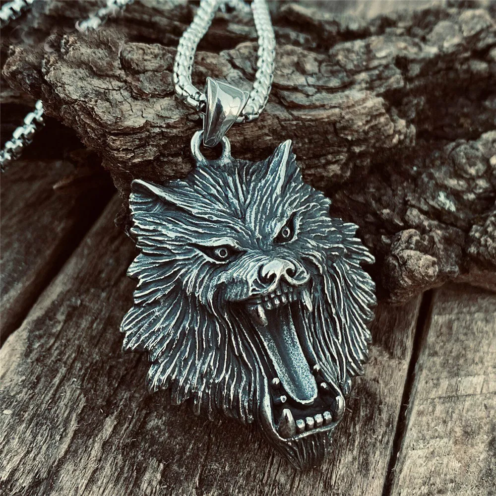 

Stainless Steel Viking Fenrir Wolf Head Pendant Necklace For Men Him