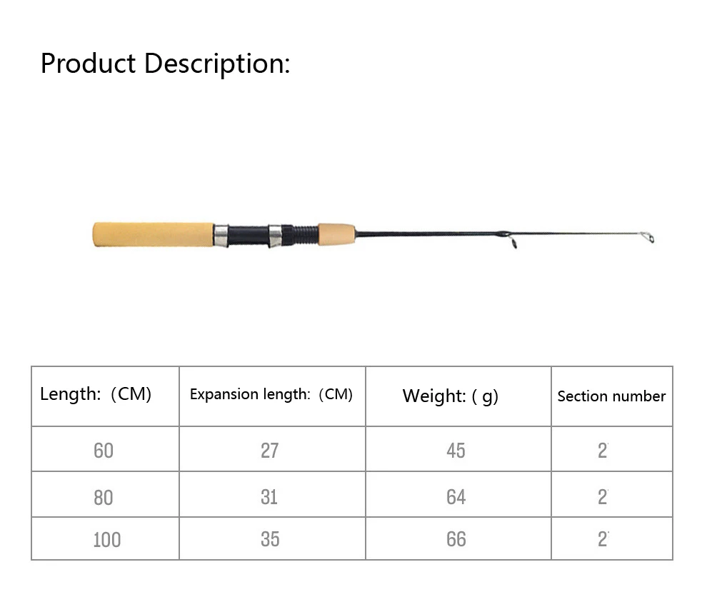 Rod 60/80/100cm telescopic fishing rod ice Fishing tackle | Спорт и развлечения