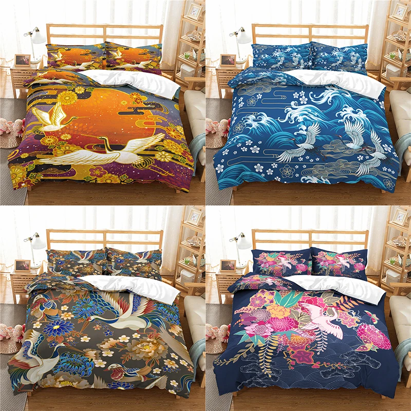 

Home Textile Luxury 3D Crane Print 2/3Pcs Comfortable Duvet Cover PillowCase Bedding Sets Queen and King EU/US/AU Size
