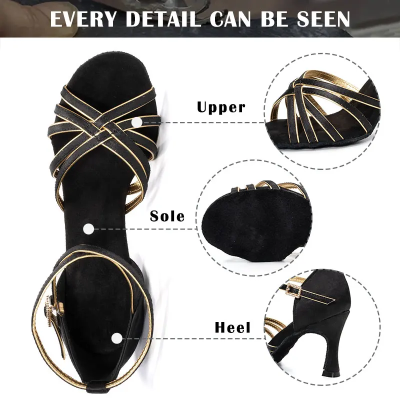 SWDZM New Latin Dance Shoes Girls Women Ballroom Tango Soft Bottom Dancing Shoes for Ladies Party Salsa Sandals 5/7/8.5cm Heel