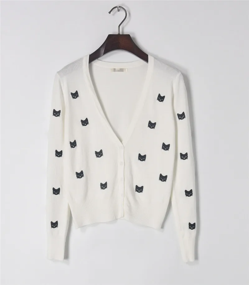 Женские джемперы 2018 Осенние новые элегантные тонкие свитера с вышивкой кота