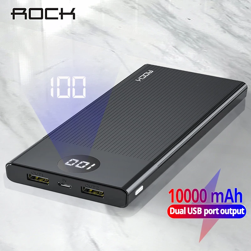 Портативное зарядное устройство ROCK 10000 мАч USB внешний аккумулятор для Xiaomi Mi 9 8 iPhone