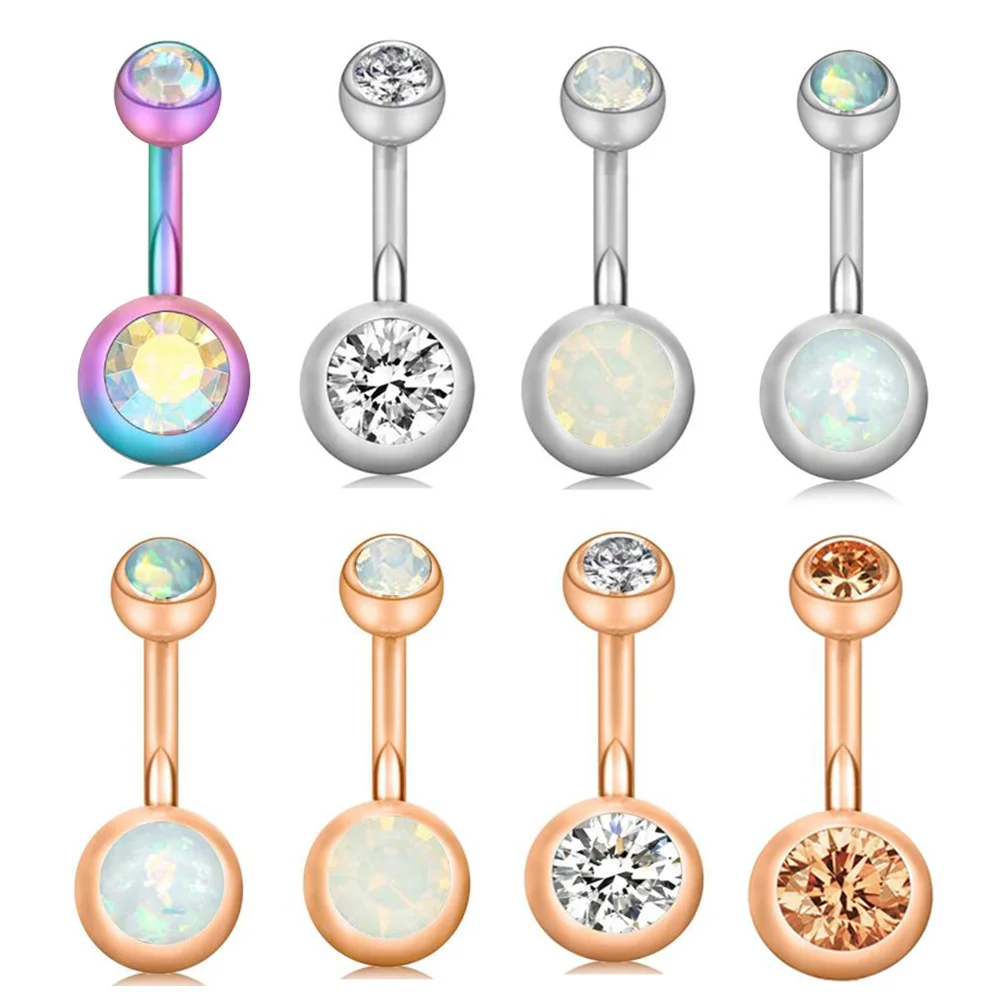 

Belly Navel Rings Piercing Body Jewelry Double Gem Belly Button Rings 1.6*10*5/8mm Navel Ring Piercing Ombligo 14g For Women