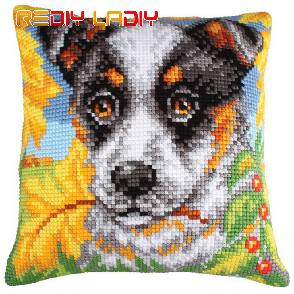 

Сделай Сам Вышивка крестом подушки для собак с листьев кружево Наборы предварительно с напечатаным холстом из толстой пряжи, перекресная с...