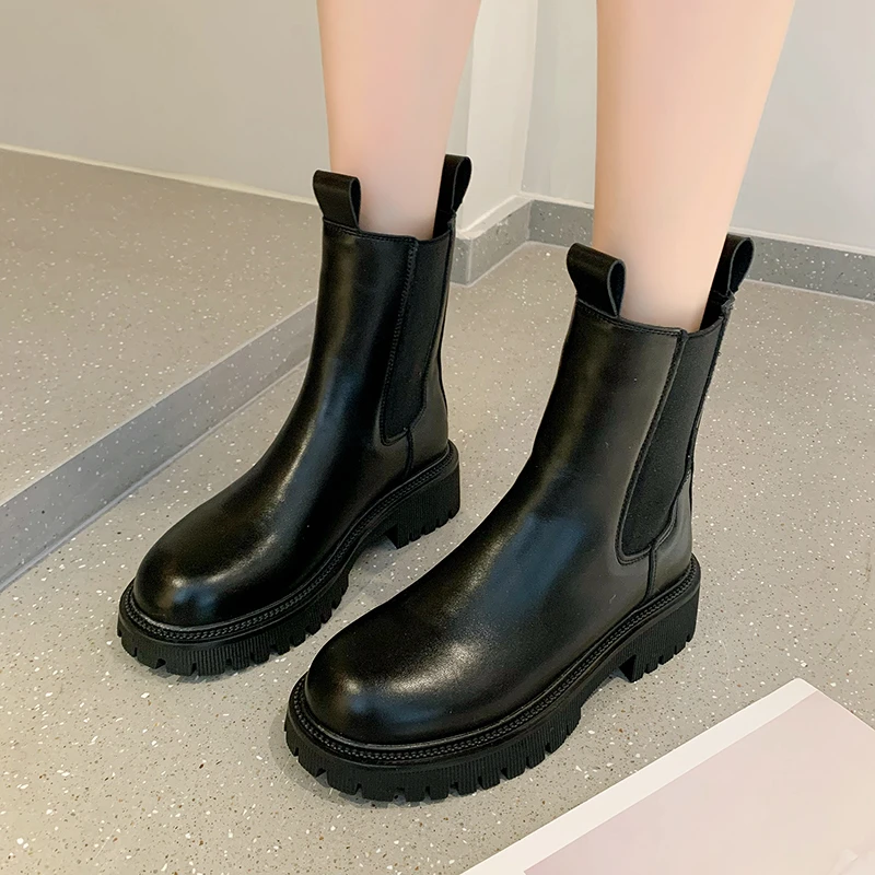 

Fashion Chelsea Boots Women Platform 2021 High Quality Brand Designer Ankle Boots Non Slip Ladies Short Boots Female Shoes Black