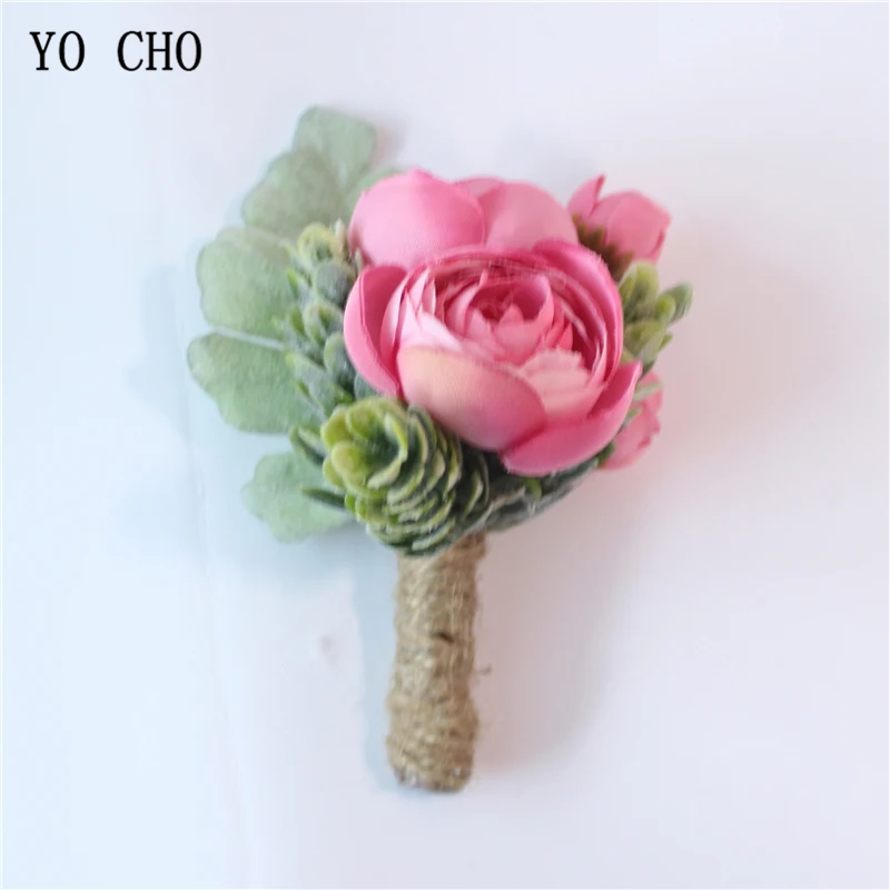 boutonniere-D YO CHO искусственный шелк Sasanqua цветок бутоньерка для жениха корсаж Свадебный браслет на запястье Розовый Оранжевый Свадебные принадлежности - Цвет: boutonniere-D