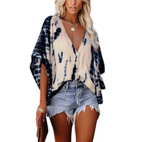 women blouses summer elegant v neck chiffon soft tunic casual breathable half batwing sleeve tops single breasted shirts d30