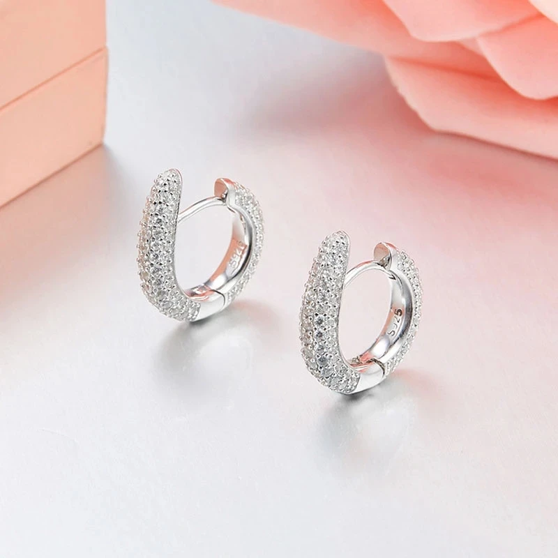 

SOELLE High Quality Fashion Punk 925 Sterling Silver Mirco Cubic Zirconia Hoop Earrings Women Party Brand Design Jewelry Gift