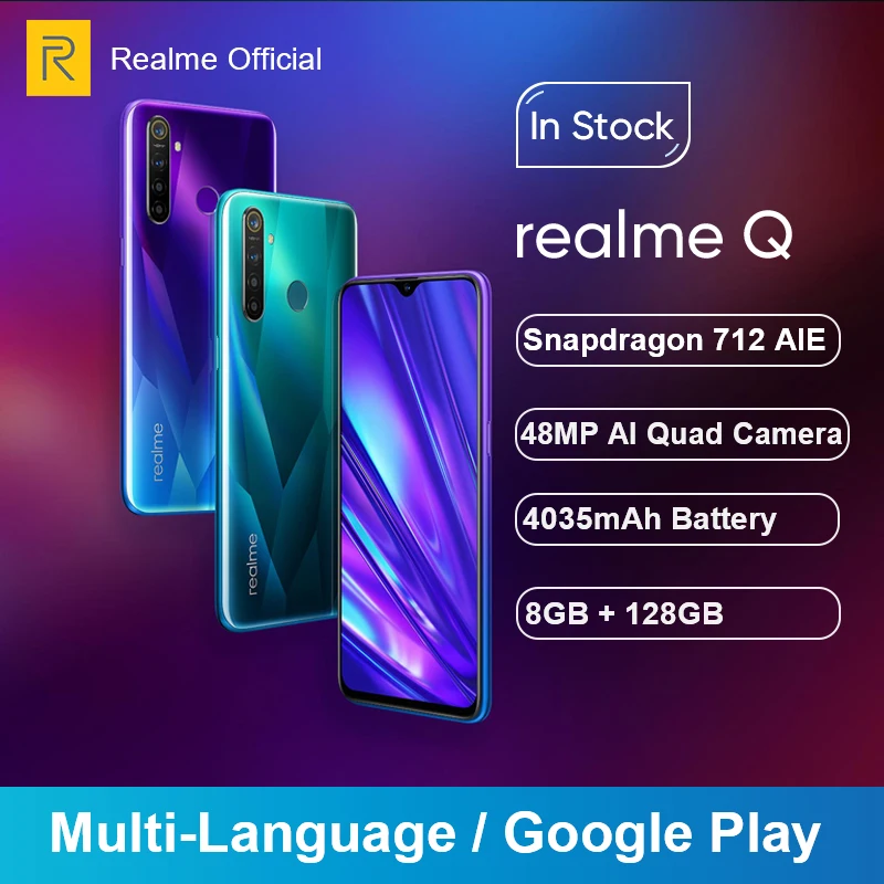 Realme Q 8 ГБ ОЗУ 128 Гб ПЗУ 6 3 ''мобильный телефон Snapdragon 712AIE Восьмиядерный 48MP