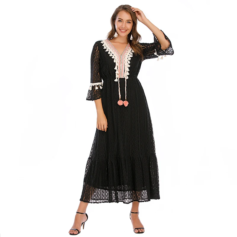 

Lace Solid Color Dress 2021 Summer New Bohemian Long Skirt