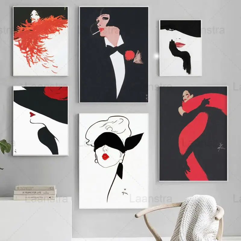 

Modern Woman Canvas Painting Fashion Lady Red Lip Minimalist Wall Art Decor Abstract Nordic Posters and Prints Home Decoration
