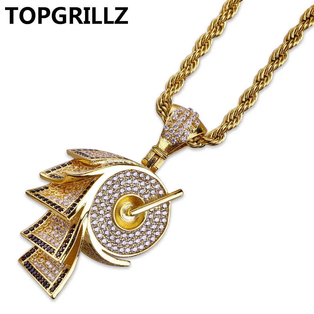 Gold TOPGRILLZ хип хоп микро проложить кубический циркон ожерелье бумага и Кулон Полный Iced Out Золото Цвет PlatedNecklace ювелирные изделия 24 дюймов - Окраска металла: Gold