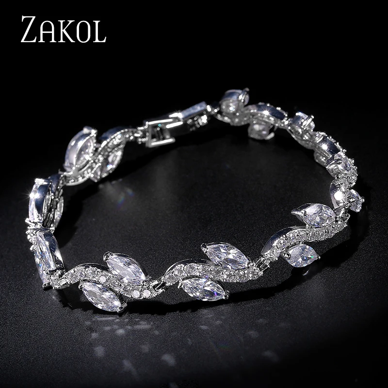 ZAKOL сверкающий! Женский теннисный браслет белого цвета с фианитами AAA + CZ модные