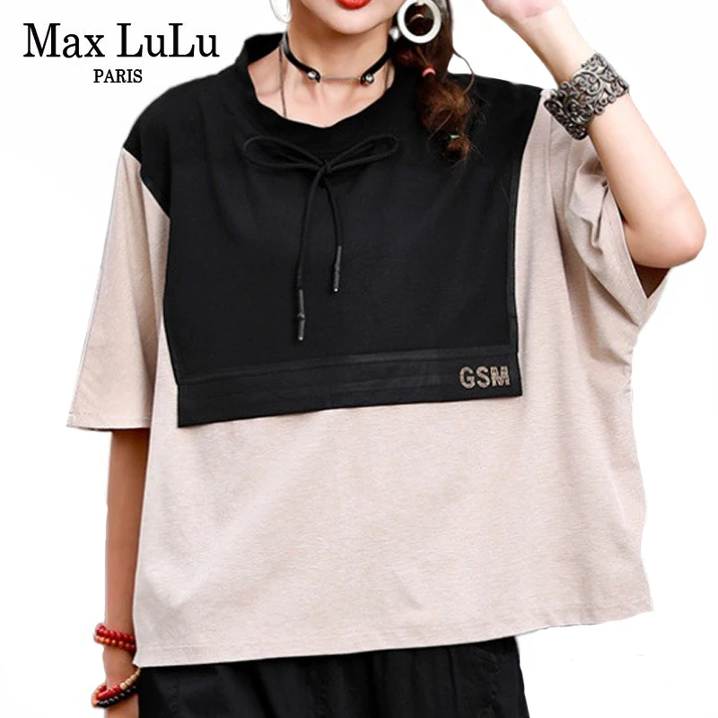 Max LuLu 2020 летняя модная одежда женские футболки в стиле пэчворк свободные