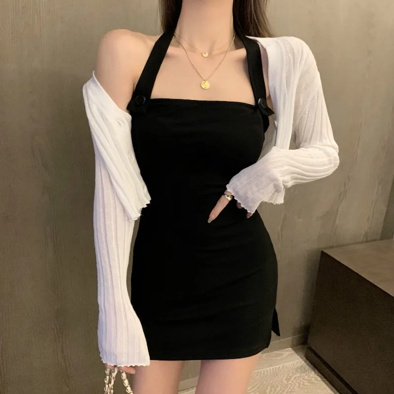 

Fashion Sling dress 2021Summer Sexy Temperament Split fork Hip tight short skirt