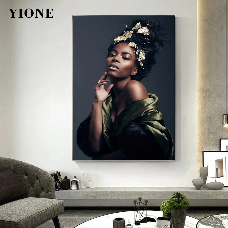 

Sexy African Woman Canvas Painting Custom Modern Black Girl Art Figure Picture Print Wall Poster for Living Room Bedroom Decor