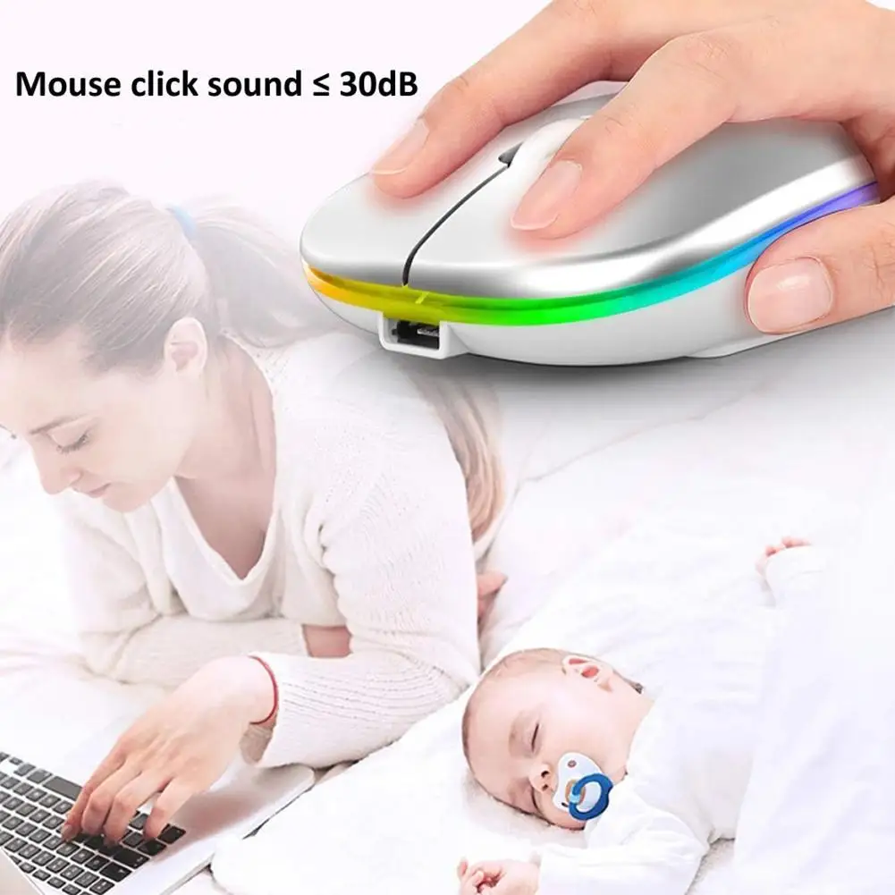 

2.4GHz Wireless Mouse Rgb Usb Receiver Silent Rechargeable Slim Mouse with Led Lights Mouse for Desktop PC Laptop