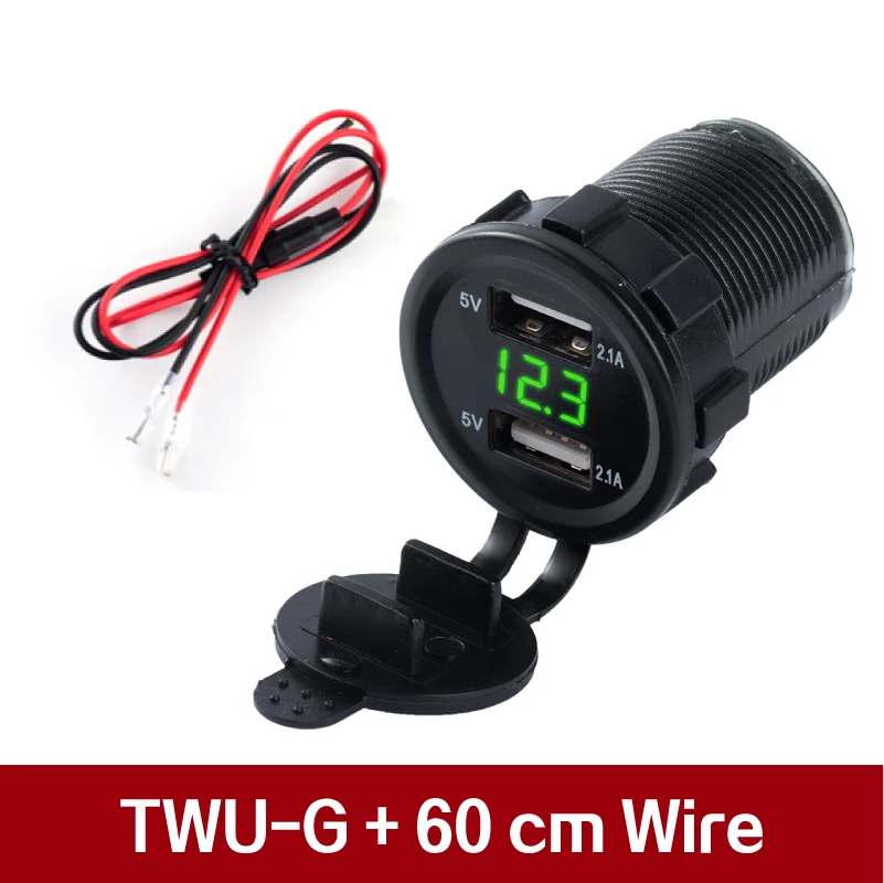 TWU-G and WIRE 12-24V 4.2A универсальный автомобильный двойной USB разъем порт дисплей напряжения водонепроницаемый мотоциклетные адаптер зарядное устройство комплект Штекер кабель - Название цвета: TWU-G and WIRE