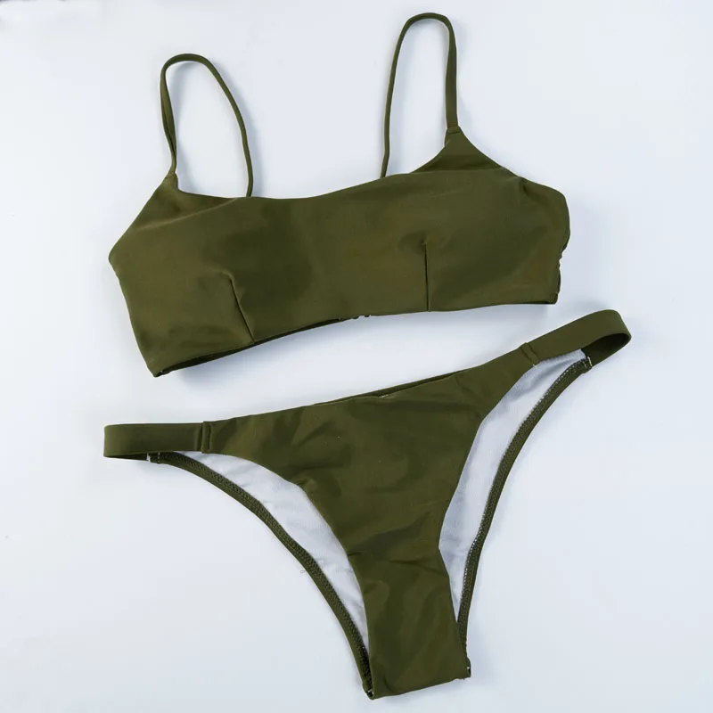 2020 новое летнее женское полосатое бикини Зеленый однотонный пуш-ап бюстгальтер
