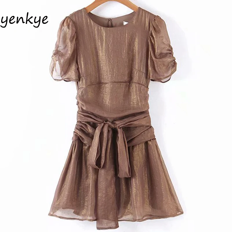 Модное женское винтажное однотонное приталенное летнее платье с рюшами мини