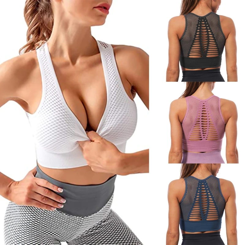 

Women Sports Bra Mesh Breathable Seamless Running Yoga Underwear New