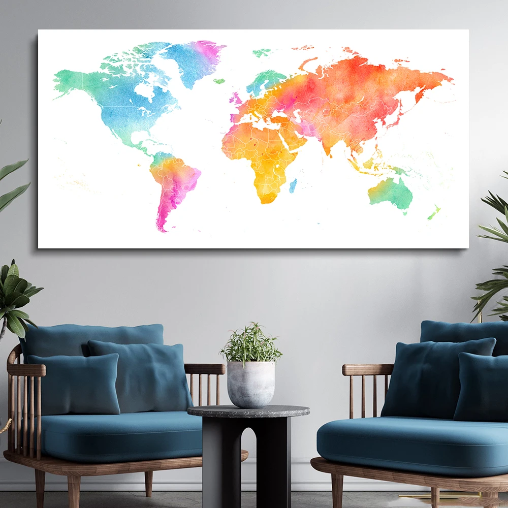 Красочная карта мира для живой комнаты картина маслом современная настенная