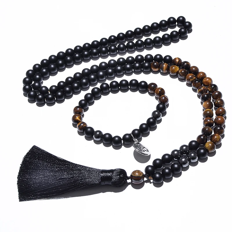 8 мм желтые тигровые глаза матовый черный агат гематитовое ожерелье из бисера
