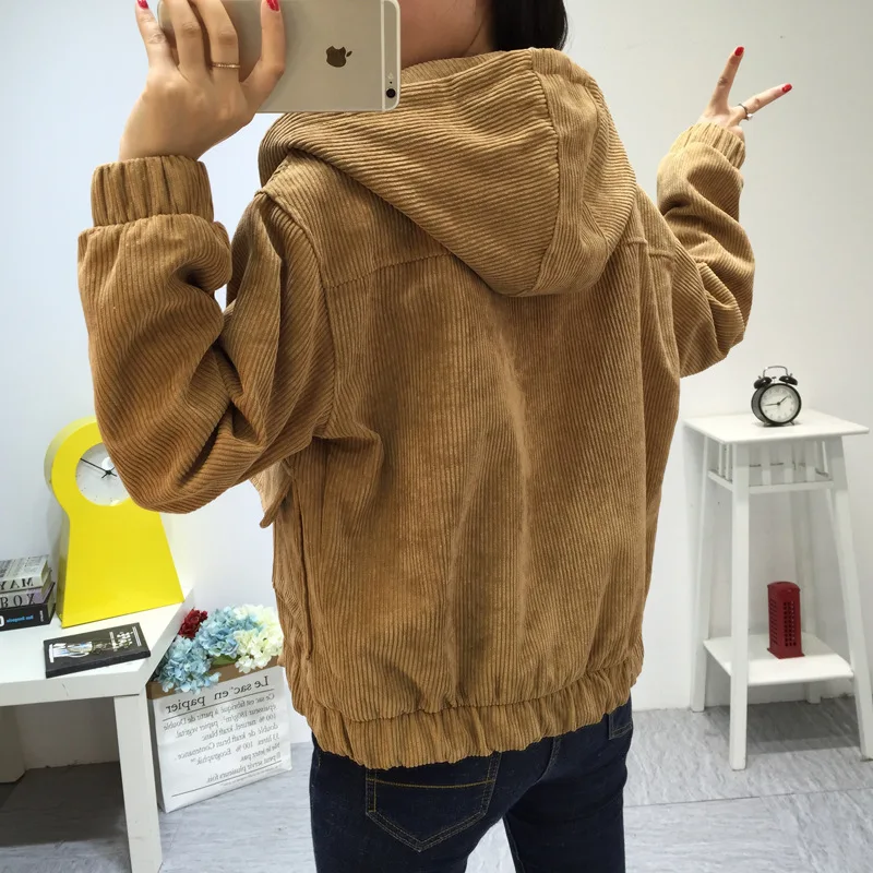 Женская Вельветовая куртка с капюшоном женская верхняя одежда базовые пальто