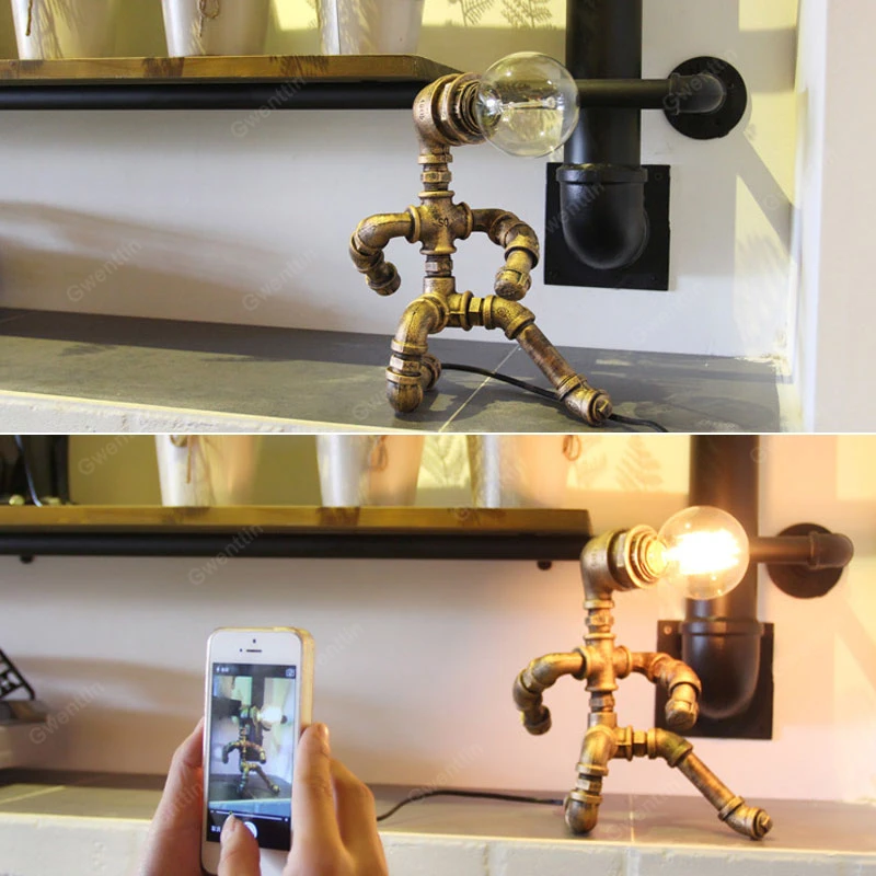 Винтажные настольные лампы в стиле робот с водопроводной трубкой для спальни