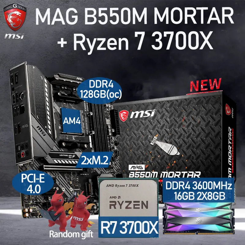 

Motherboard Set MSI MAG B550M MORTAR+ AMD Kit Ryzen 7 3700X Combo+ DDR4 3600MHz M.2 PCI-E 4.0 Placa-Mãe Kit AM4 Desktop AMD B550