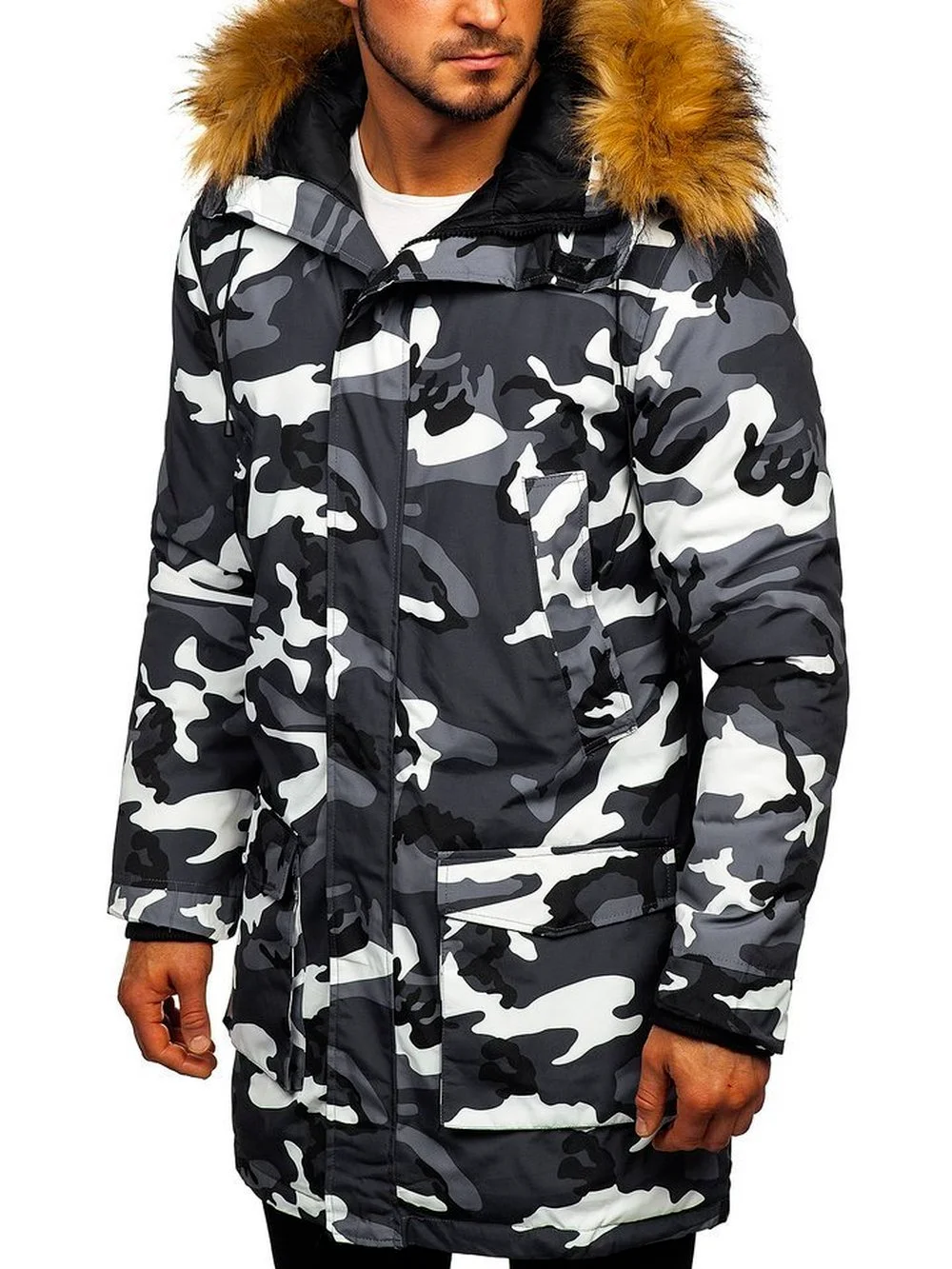 ZOGAA Fashionable Men's Winter Warm Plus Fleece Hooded Long Cotton Jacket