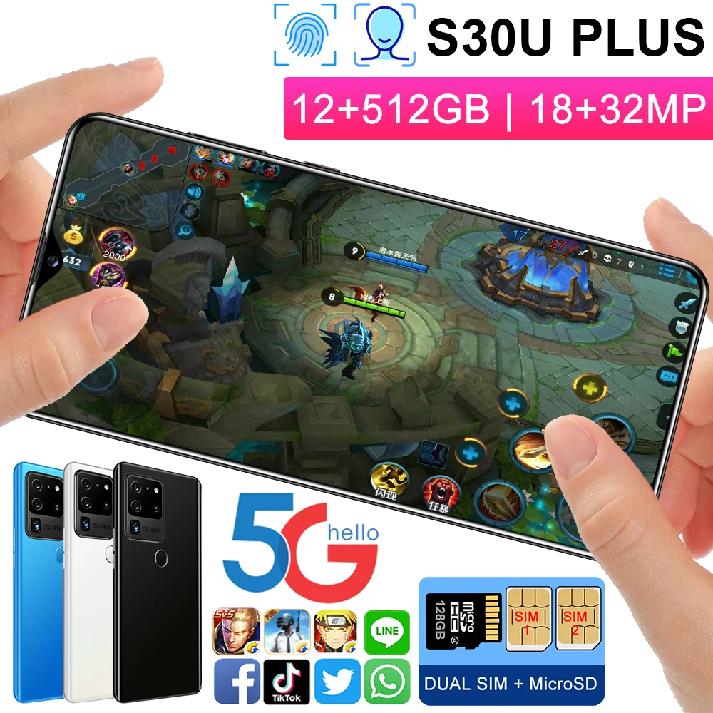 

S30U PLUS 5G Smartphone 18+32MP HD Camera 4800mAh Big Battery Snapdragon888 12+512GB Deca Core Mobile Phone S30 Plus Galax Phone