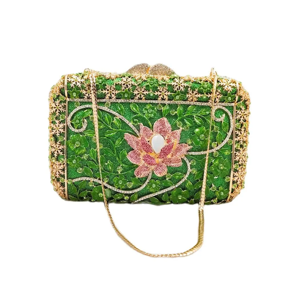 Chaliwini Luxury Green Lotus Evening Bag  Design Boutique Bags formal Female Wedding Clutch Bags Women Prom Purse pochette Drop