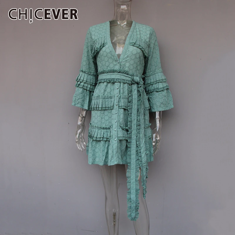 Женское платье с высокой талией CHICEVER весеннее Бандажное длинным рукавом и