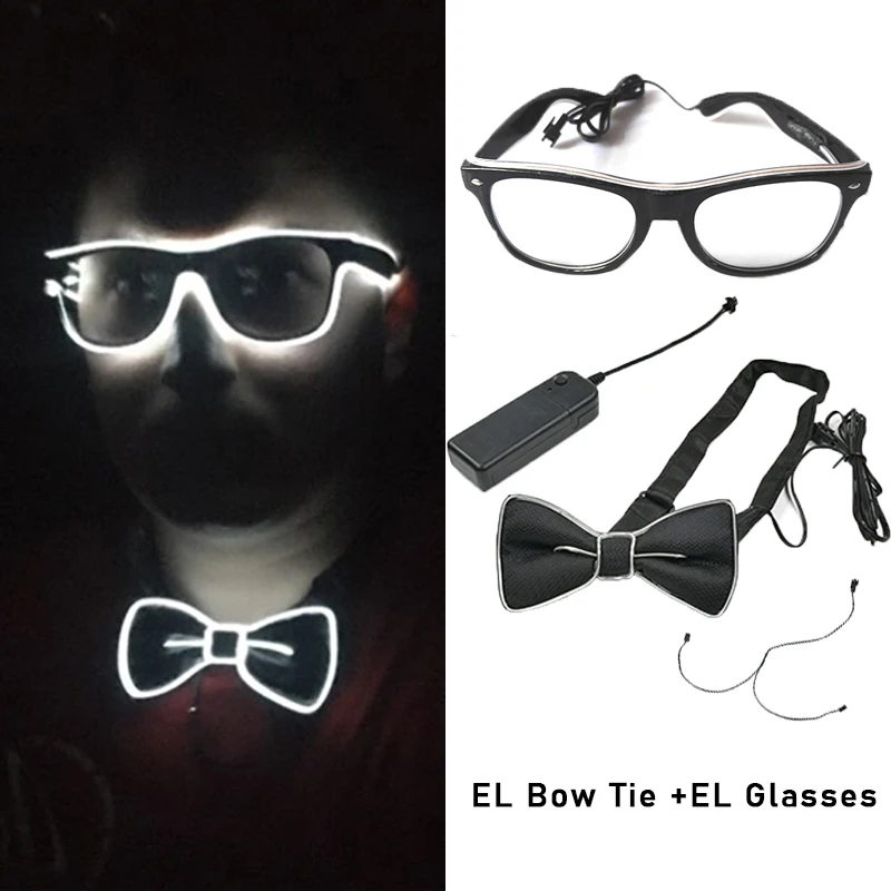 Лидер продаж EL продукт провод очки + галстук-бабочка светящиеся товары вечерние