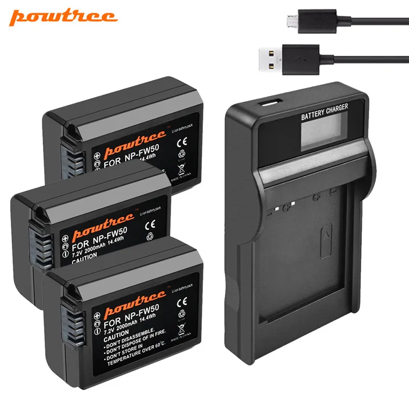 2000mAh Powtree NP-FW50 NP FW50 аккумулятор + USB зарядное устройство для Sony NEX-7 NEX-5N NEX-5R NEX-F3 Alpha a5000