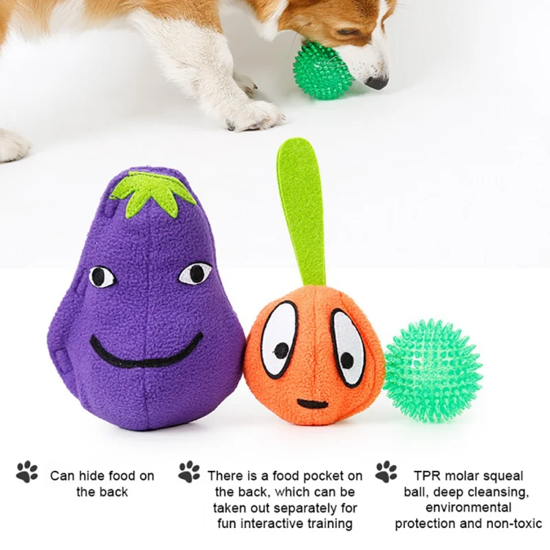 

Squeaky Dog Toys Chewing Toy Sniffing 3in1 Eggplant Molar Plush Toy TPR Bouncy Ball Dog Accessories For Small Large Pet Supplies