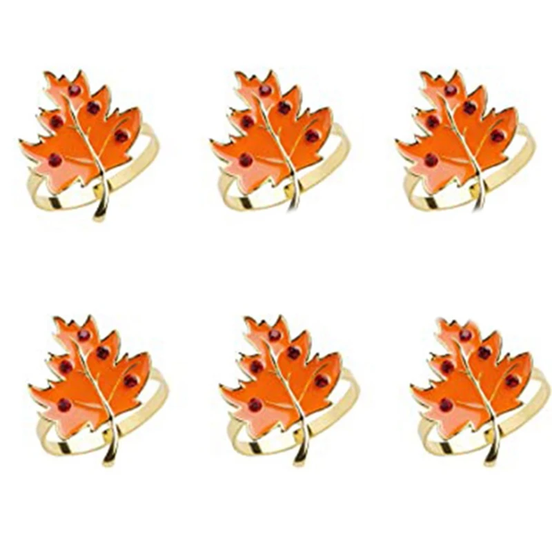 

6 шт. кольца для салфеток-золотые кольца-держатели в фермерском стиле с изображением апельсинового клена для праздников на День Благодарени...