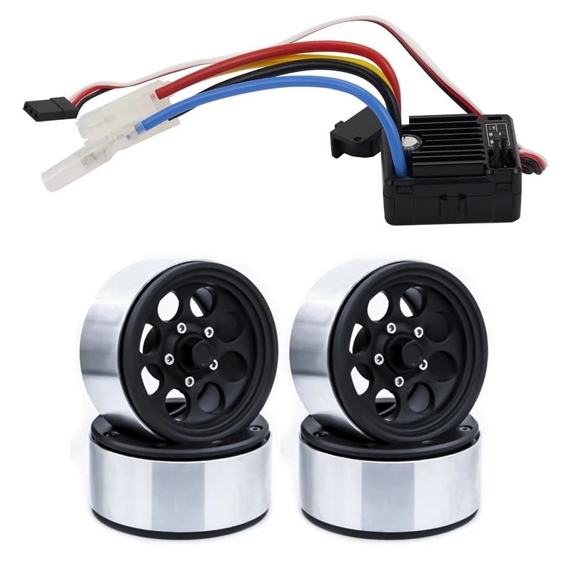 

2 комплекта запчастей для радиоуправляемых автомобилей: 1 шт. WP-1060-RTR Waterproof 2 S-3S 60A Brushed ESC и 1 комплект металлических колесных ободов 1,9 Beadlock