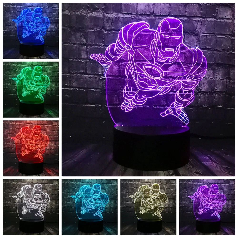 8 версий, 3D лампа, Железный человек, Декор, светодиодный, Bulbing, ночные светильники, иллюзия, красочный градиент, для спальни, настольная, для мальчиков, фестиваль, подарки на день рождения
